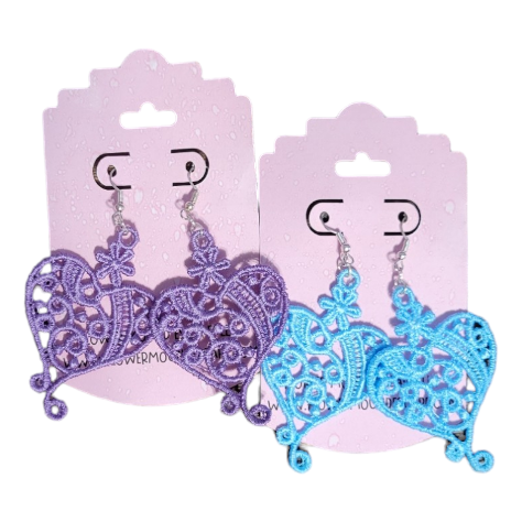 Medium Heart Embroidered Earrings- Free Standing Lace