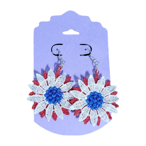 Red White and Blue 3D Sunflower Earrings
