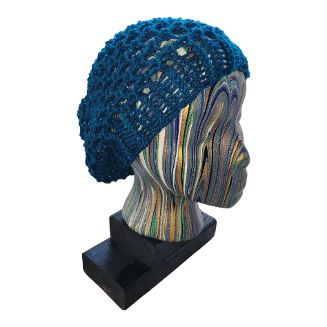 Starry Night Loom Knit Slouchy Hat- Dark Teal with Metallic Highlights