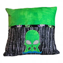 Out of This World Reading Pillow Cover with Carrying Handle-Reading, alien pillow, outer space, reading pillow, pillow cover, alien pillow cover, carry pillow, green pillow, black pillow, alien, aliens
