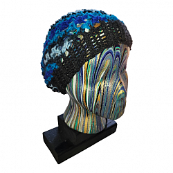 Blues and Black Adult Loom Knit Slouchy Hat